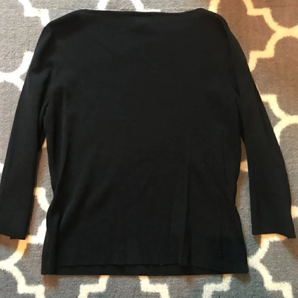 Ann Taylor Asymmetrical V-Neck Black Top Sz M